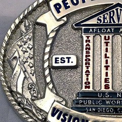 U.S. Navy Public Works Center Belt Buckle (Solid Brass, Silver) Hand Painted