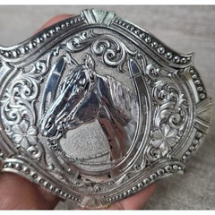 Montana Silversmiths Horse Head Horseshoe Western Belt Buckle Silver Tone Floral