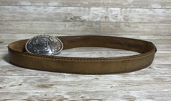 Justin Belt Mens Brown Leather Silver Tone Buckle Floral Scroll Western Cowboy