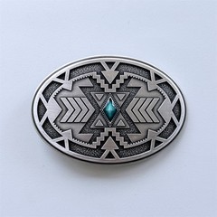 Vintage Style Geometric Patterns Western Cowboy Oval Belt Buckle BUCKLE-WT165SL