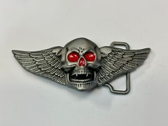 Skull With Fangs And Bright Red Eyes Cutout Large Wide Belt Buckle