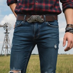 NEW Men Silver Metal Fashion Belt Buckle Big Mustache Shape Handlebar Jeans Pant