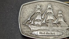 PEWTER RED JACKET SHIP BELT BUCKLE MADE BY BLAISDELL