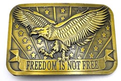 « Freedom Is Not Free » Brass Belt Buckle Eagle Stars 2014 Sponsor USA New
