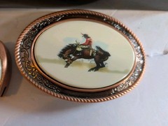 Pocket Knife And Belt Buckle Set In Tin Cowboy Western Rodeo