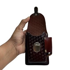 Vintage Genuine Leather Phone Holster Case Basket Weave Brown Made in USA