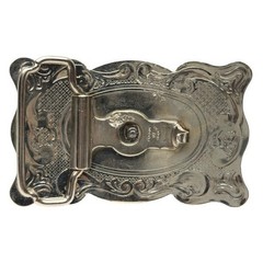 Western Belt Buckle, Silver Tone With Gold Gun, Vintage, Made In USA