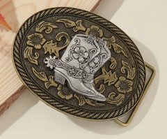 NEW COWBOY BOOTS SPUR SHOES BRONZE SILVER WESTERN RODEO BELT BUCKLE!!