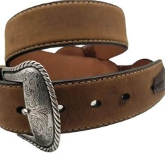 Nocona Tan Brown Leather Belt 36 Western Braided Silver Concho Floral Buckle