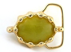 Gold Color Oval Olive Jade Cabochon Cab Gem Goldplated Belt Buckle PBB16-1323