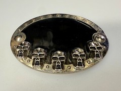 Five Skull&rsquo;s Head Black Enameled Halloween Gothic Punk Silver Color Belt Buckle