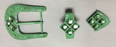 WESTERN BUCKLE SET 3PCS PISTACHIO WITH MATCHING COLOR STONES 1.5&Prime; WIDE, BUCKLE