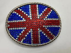 Union Jack UK British Flag Bling 80&rsquo;s Belt Buckle – Missing Rhinestone