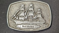 PEWTER RED JACKET SHIP BELT BUCKLE MADE BY BLAISDELL