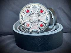 “Blood Cross Relic” New Belt Buckle Red Crystal Industrial OOAK Darren McNeese