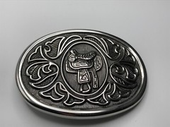 Vintage AVON Metal Silver Saddle Engraved Round Belt Buckle 2.25 x 3 Inch