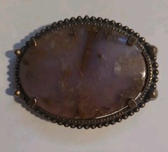 Belt Buckle W/Polished Stone & Gold Color Trim