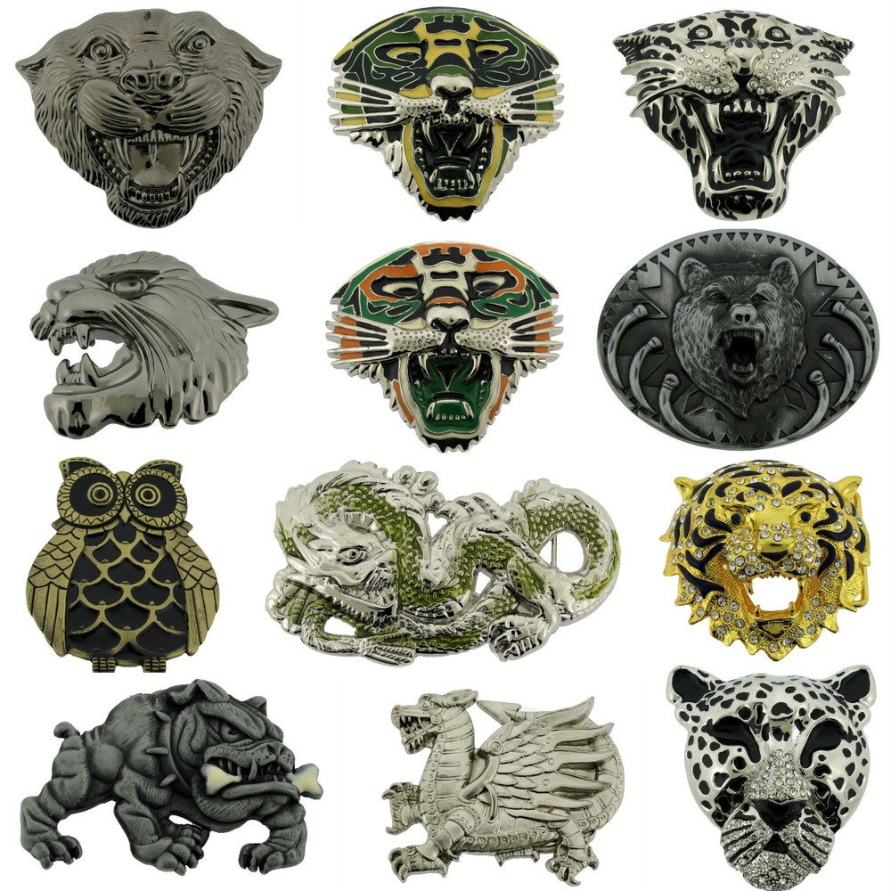 Men Women Belt Buckle Lion Wolf Bear Dragon Black Panther Western Rodeo Cowgirl
