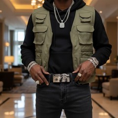 Men Silver Metal Belt Buckle Hip Hop Street Fashion NightClub 100$ Bill Money