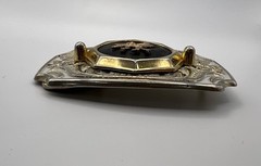 Western White Enamel Gold Tone Belt Buckle Couple Dancing Dance Floral Scroll