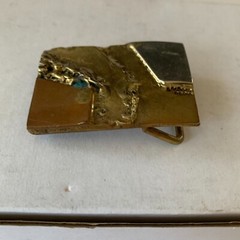 1980&rsquo;s Artist Signed DMB Brass Copper, Silver Brutalist Studio Art BELT BUCKLE X