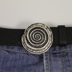 Round Spiral Fossil Belt Buckle in Antique Silver, Snail Design, Metal