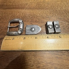 Vintage STERLING SILVER Belt Buckle Set 4PC western RANGER handcrafted Mexico