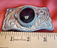 VTG Silver Toned Belt Buckle With Black Stone Western Style Fits 1.5&Prime; Belt READ