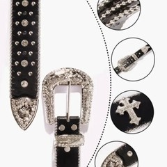 Black Cross Belt Rhinestone Belt Hip Hop Jeans Punk Western Cowboy Cowgirl Belts