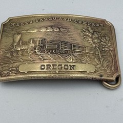 Vintage Wells Fargo and Company Oregon Steam Locomotive Train Belt Buckle Brass