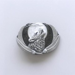 Enamel Animal Moon Wildlife Shout Wolf Oval Western Belt Buckle