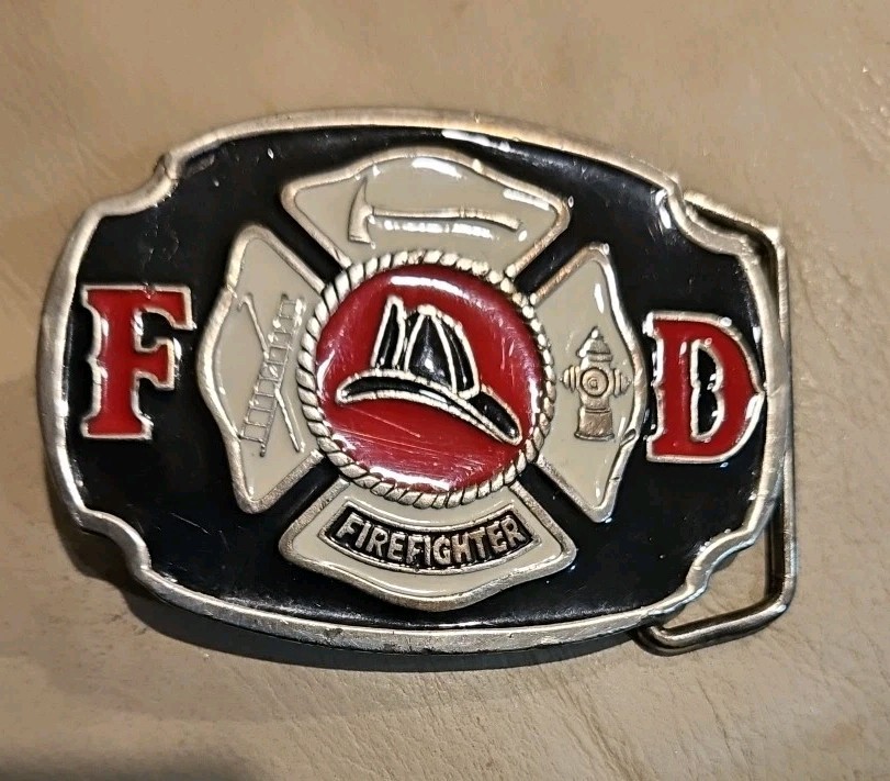 Buckle Bakery Fire Fighter Enamel Belt Buckle 1670 Made in USA FD Firefighter