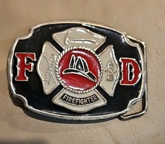 Buckle Bakery Fire Fighter Enamel Belt Buckle 1670 Made in USA FD Firefighter