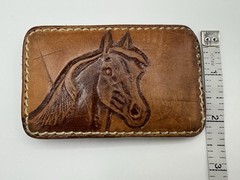 Vintage TOOLED Belt Buckle HORSE Brown Leather WESTERN Cowboy EQUESTRIAN Rodeo