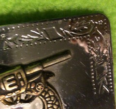 Vtg ~ Belt Buckle ~ 2 Crossed Guns ~ Silver Tone ~ Made In USA