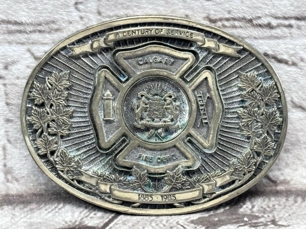 Calgary Fire Dept Centennial Solid Brass Belt Buckle 1885-1985 Limited Edition