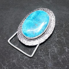 Handmade Silver Plated Belt Buckle with Natural Turquoise Stone- Western Vintage