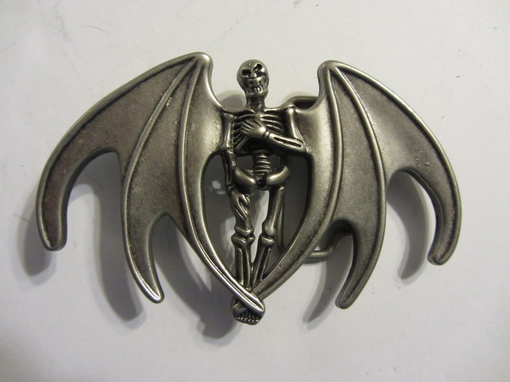 Winged Skeleton Belt Buckle Pewter 137