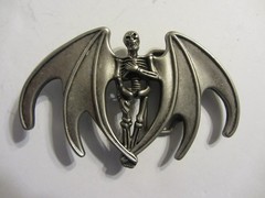 Winged Skeleton Belt Buckle Pewter 137