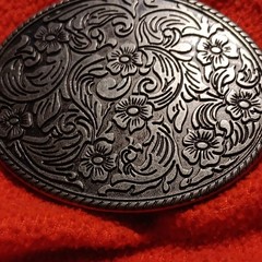 Men&rsquo;s Western Oval Belt Buckle Silver Tone Metal Engraved Floral Fits 1.5in