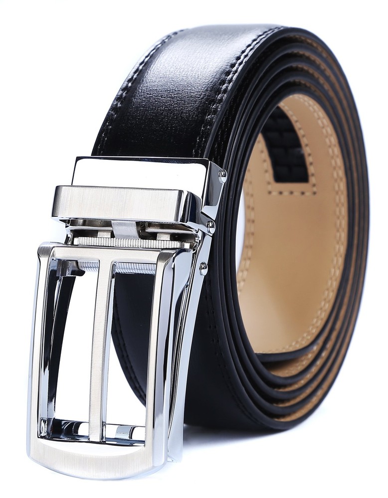 Tonywell One Size:32&Prime;-45&Prime;Waist, Black Leather & Silver Style Metal Buckle