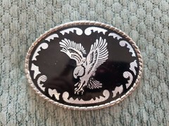 Vintage belt buckle black silvertone eagle W u.s.a.