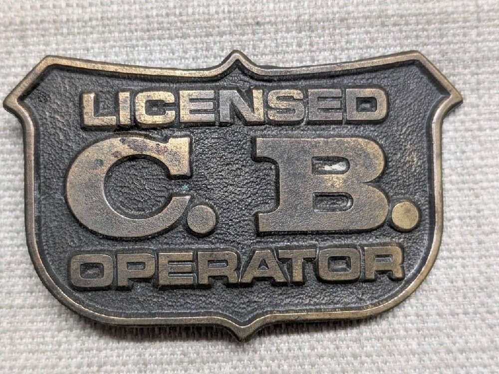 vintage 1970s belt buckle CB licenced operator BRASS radio trucker WESTERN