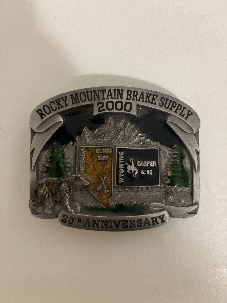 Rocky Mountain Brake Elko NV 20th Anniversary 2000 Belt Buckle Bear Casper WY #1