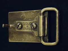 Solid Brass Belt Buckle Mens Rectangular Wood Inlay Brown Gold Western Fits 1.5&Prime;