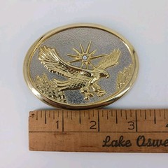 Eagle Hawk Gold & Silver Tone Belt Buckle Oval Shape Clear Rhinestone