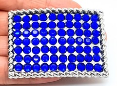 Fashion boho style classic oblong Belt Buckle Silver Metal royal blue rhinestone