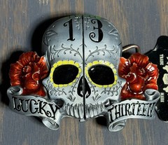 Lucky 13 Apparel Sugar Skull Roses Zippo Lighter Holder Belt Buckle Rare Y2K