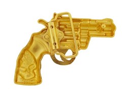 Gun Belt Buckle Gold Metal Western Vintage Rare Revolver Rodeo Pistol Cowgirl