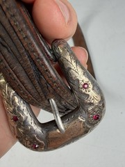 Vintage Handmade .925 Sterling Silver 10k Gold Ruby Set Belt Buckle Set 1940s